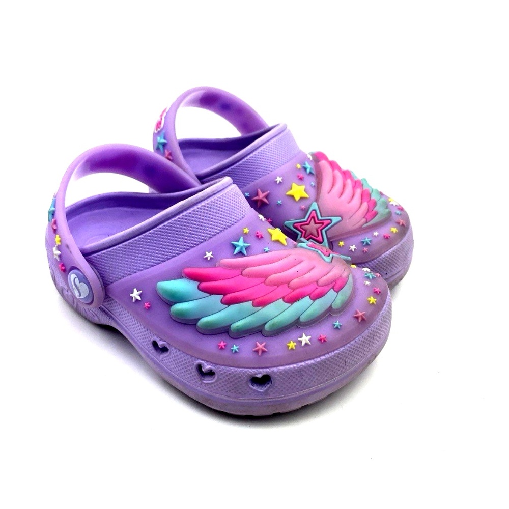 Skechers Clog Sandals Size 5 Baby Girls Light Up Purple Stars Ankle Strap Shoes
